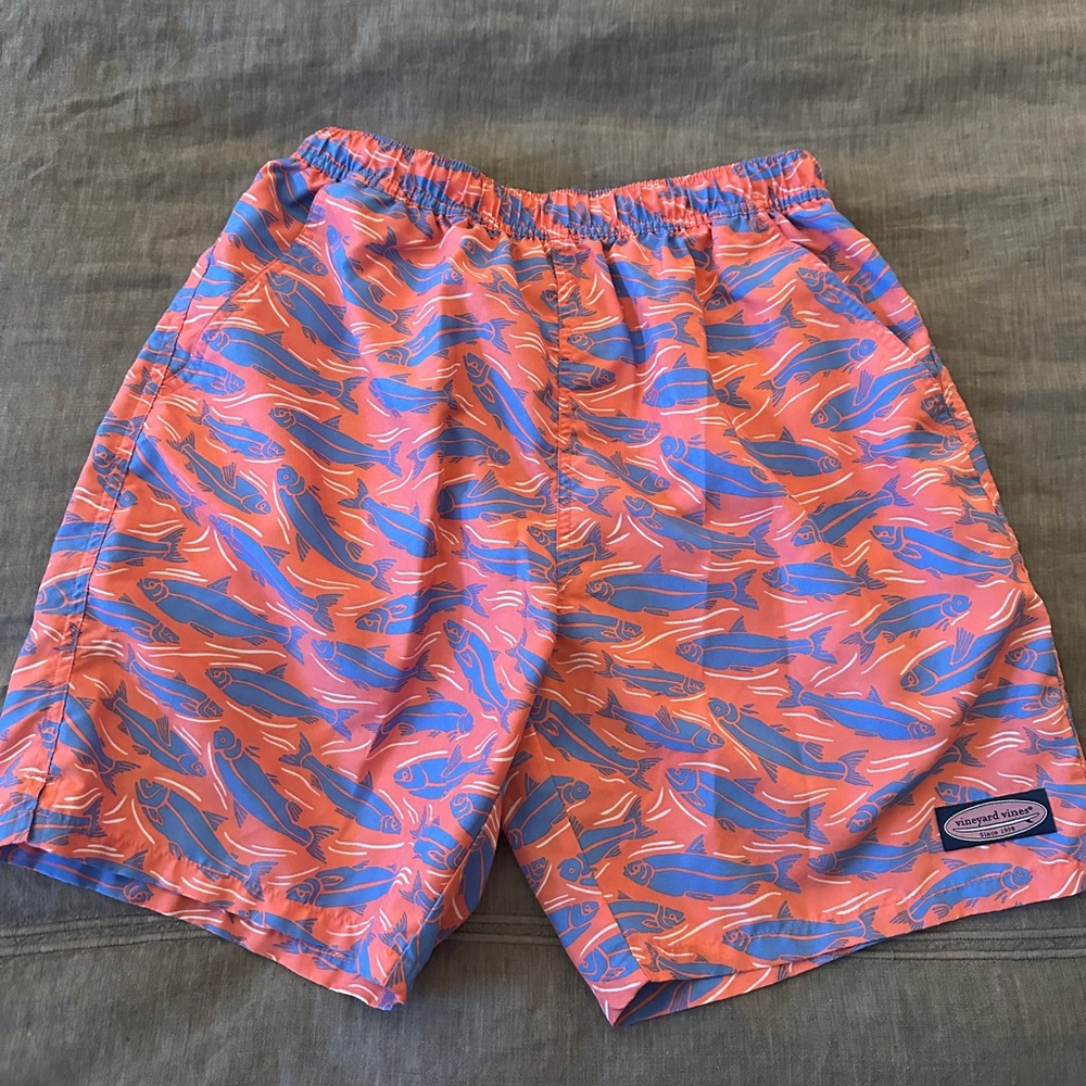 Vineyard Vines Orange and Blue Fish Pattern Swim Trunks